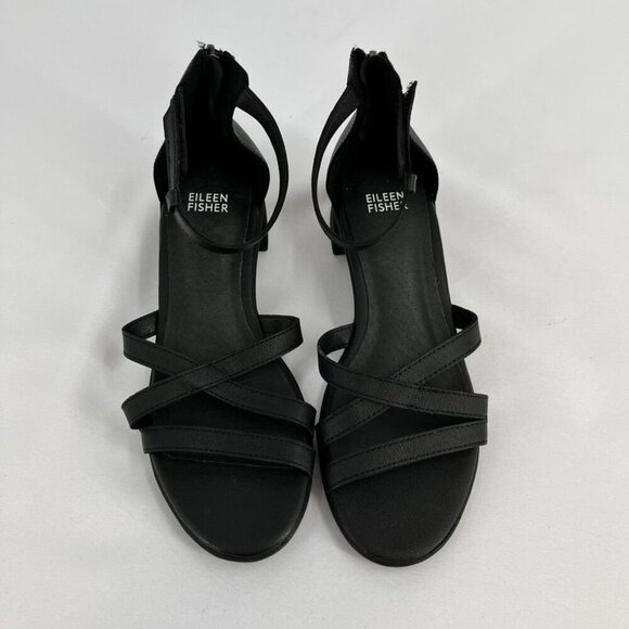 Eileen Fisher Shoes - Eileen Fisher Noni Womens Size 7.5 Black Tumbled Leather Black Heel Hook & Loop